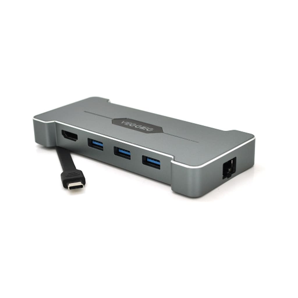 Концентратор VEGGIEG USB-C 5-in-1 USB-C + 3xUSB 3.0 + HDMI + RJ45 silver (TC06)