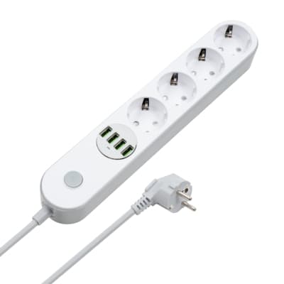 Мережевий фільтр живлення ColorWay CW-CHE44W, 4 розетки/4USB White 2M (CW-CHE44W)