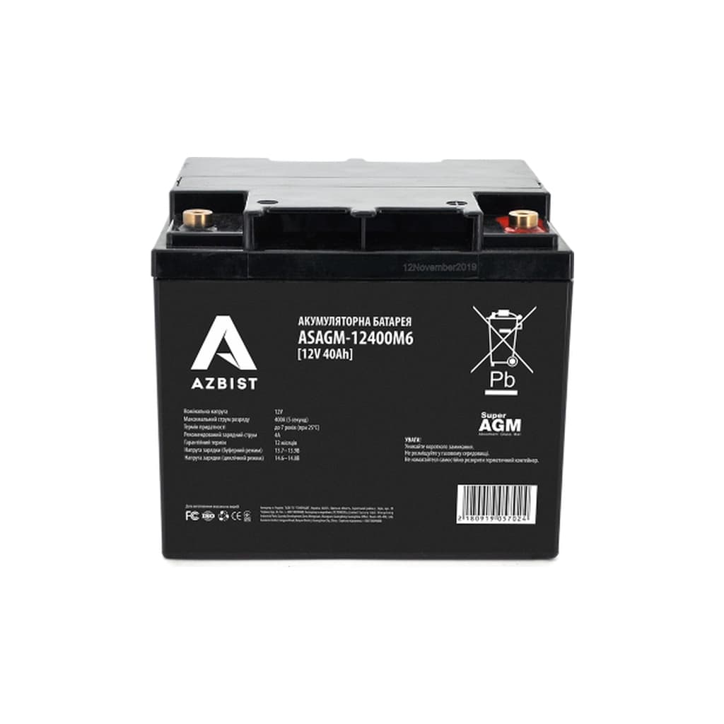 Батарея до ДБЖ AZBIST 12V 40 Ah Super AGM (ASAGM-12400M6)
