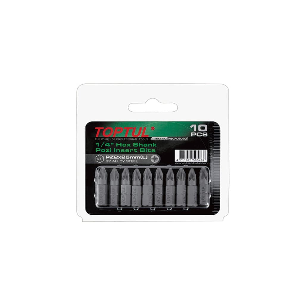 Набір біт Toptul 1/4" L25мм PZ2 10шт. (FSCA0802G)
