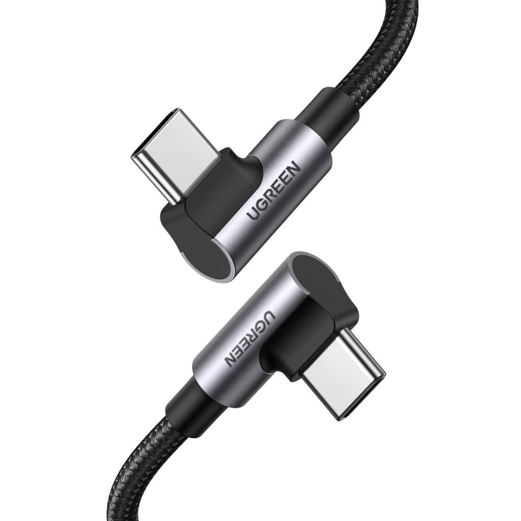 Дата кабель USB-C to USB-C 1.0m 100W (20V/5A) 90° corner braided black Ugreen (70696)