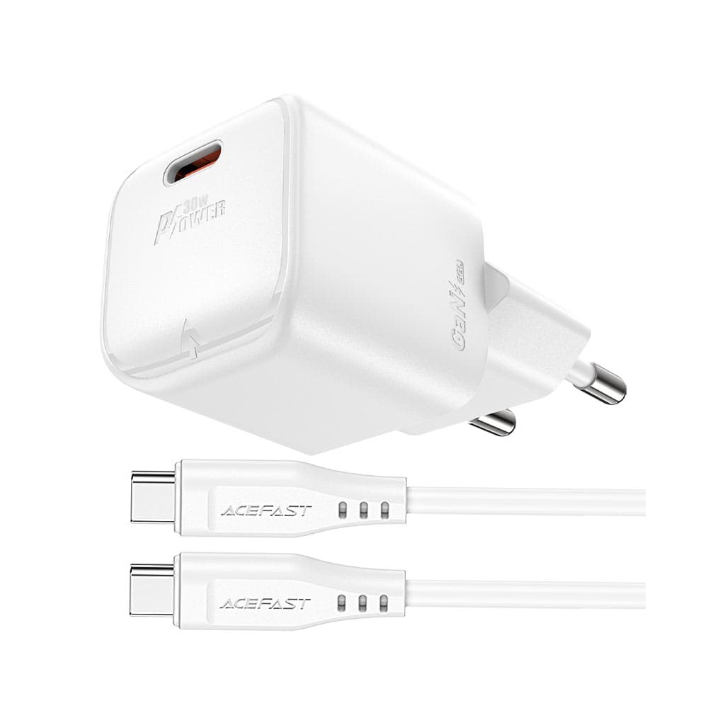 Зарядний пристрій Acefast USB-C 30W Gan A77 mini + USB-C cable Fast Charger White (6974316282853)