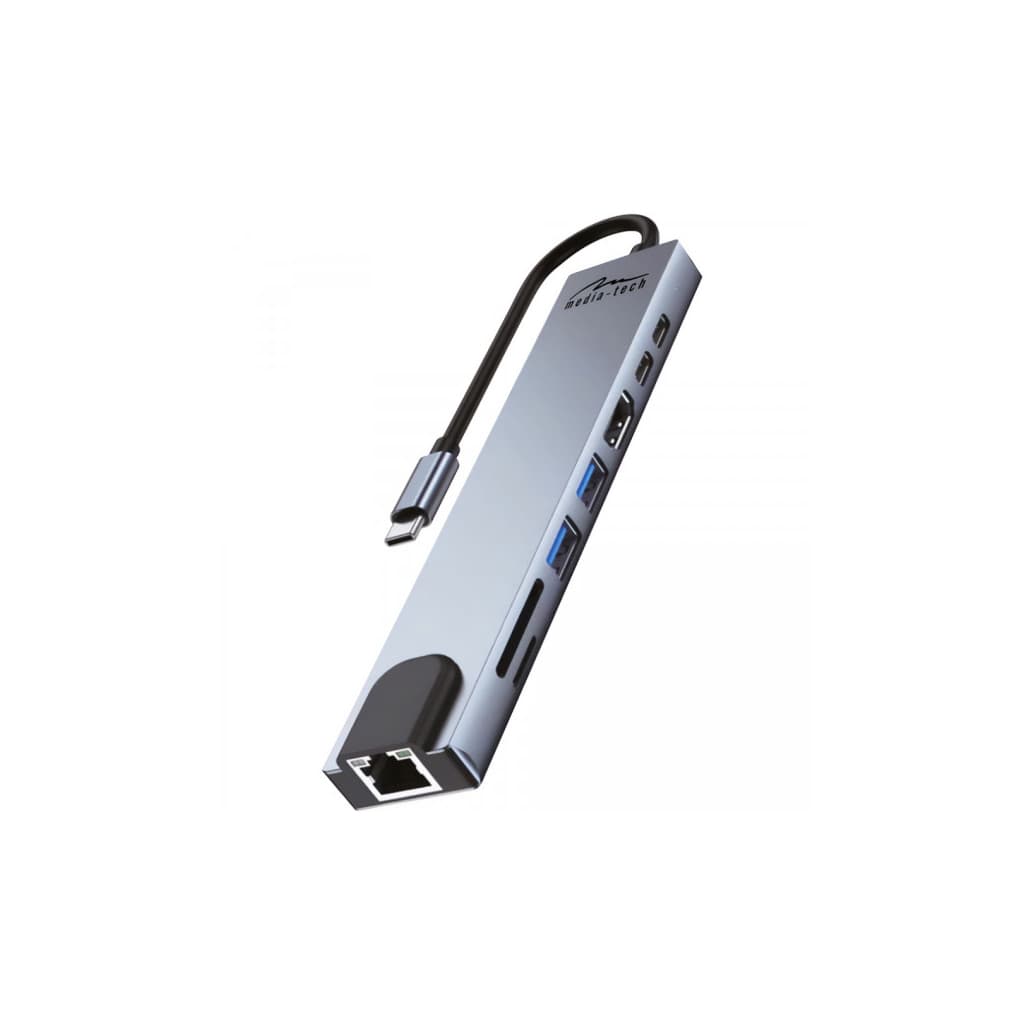Концентратор Media-Tech USB-C 8-in-1 HDMI 4K/2xUSB-A/2xUSB-C/RJ45/SD/TF/PD 100W USB3.1 (MT5046)