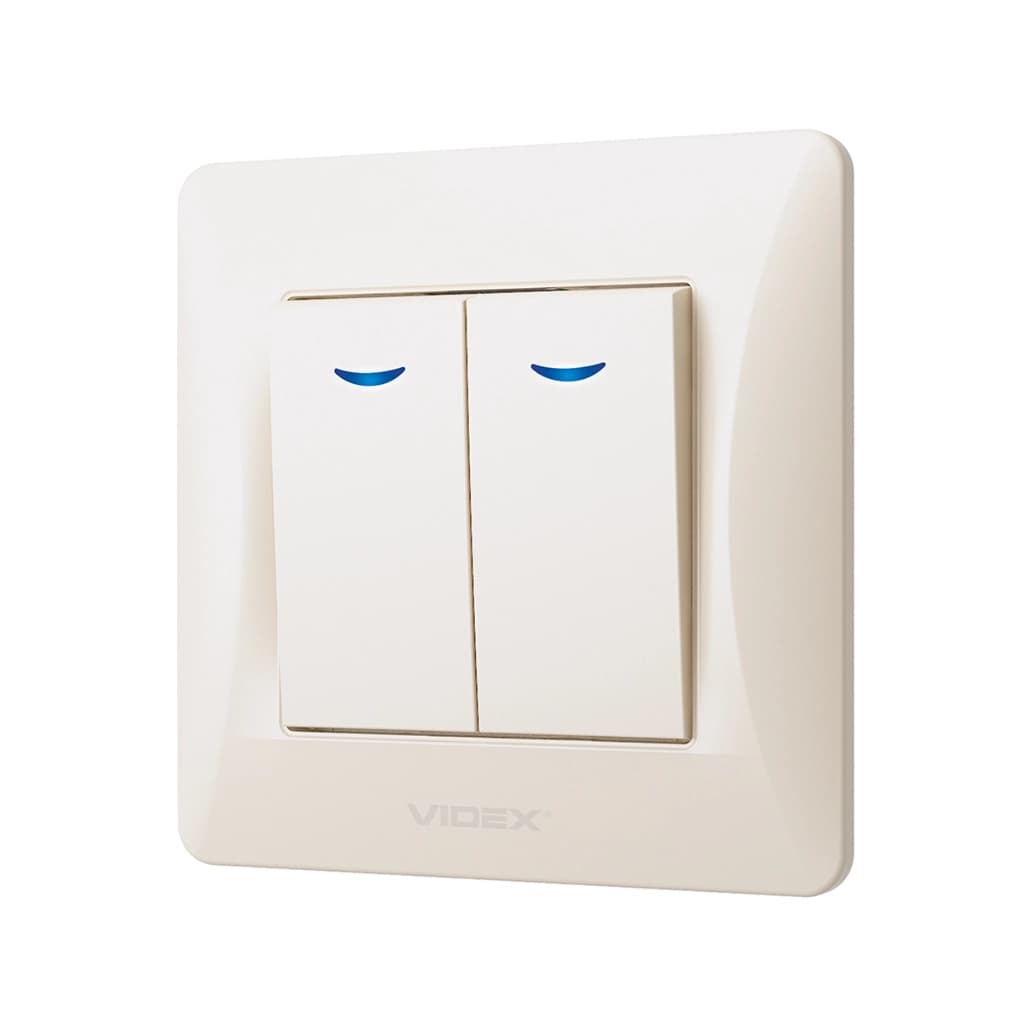 Вимикач Videx BINERA 2кл з підсвічуванням кремовий (VF-BNSW2L-CR)