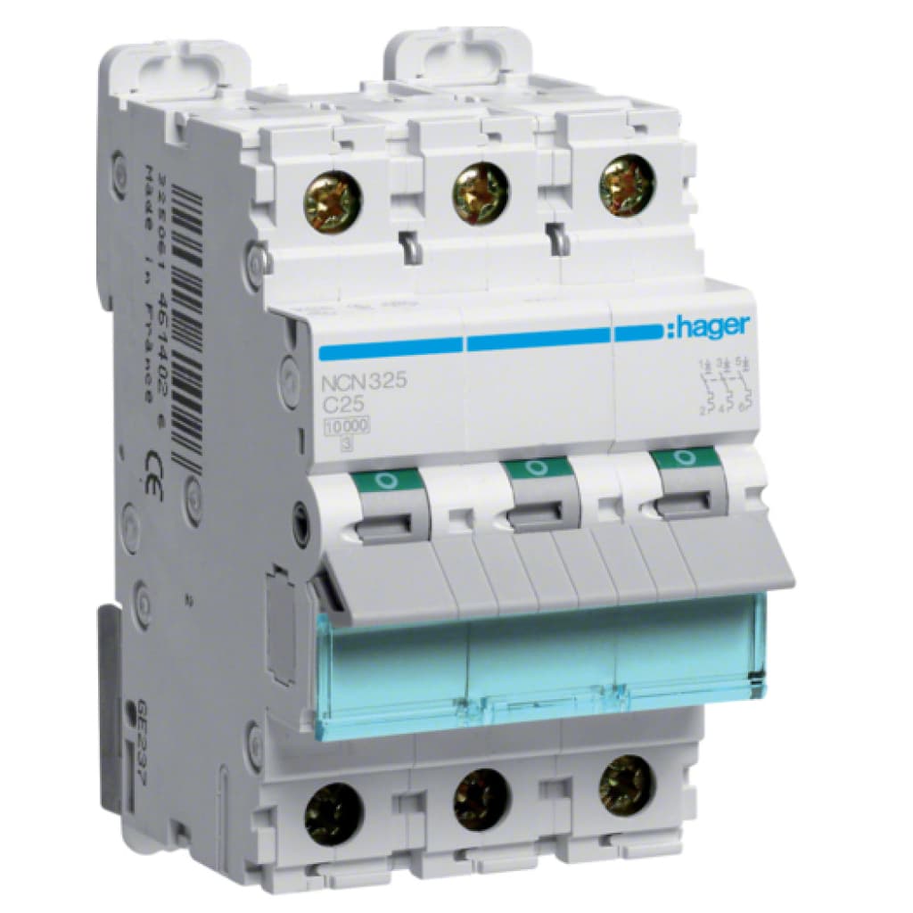 Автоматичний вимикач Hager 3-п. C 25A (10kA) (B) (NCN325)