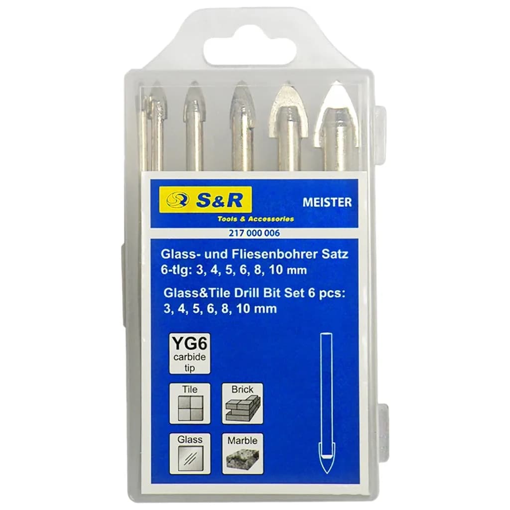 Набір свердл S&R Meister скло/керамiка 3,4,5,6,8,10мм 6шт. (217000006)