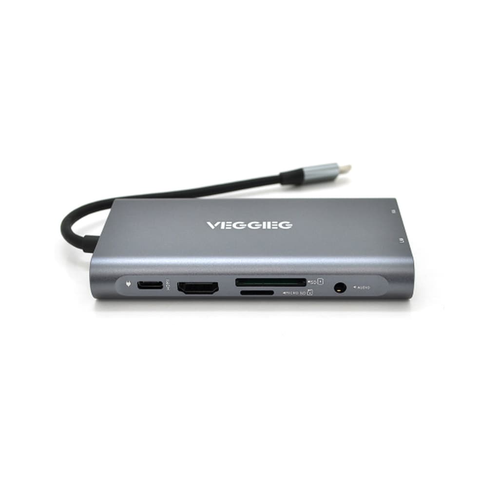 Концентратор VEGGIEG USB-C 7-in-1 USB-C + 3xUSB 3.0 + HDMI + VGA + SD/TF + RJ45 0.1m silver (TC10-U)