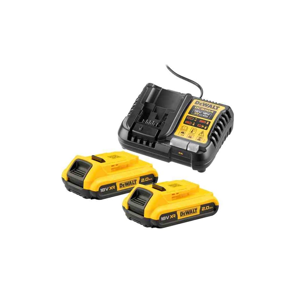 Набір акумулятор + зарядний пристрій DeWALT 12V/18V, исход. ток 4A, 0.5 кг, 18В XR Li-Ion 2x2Ah (DCB1104D2)