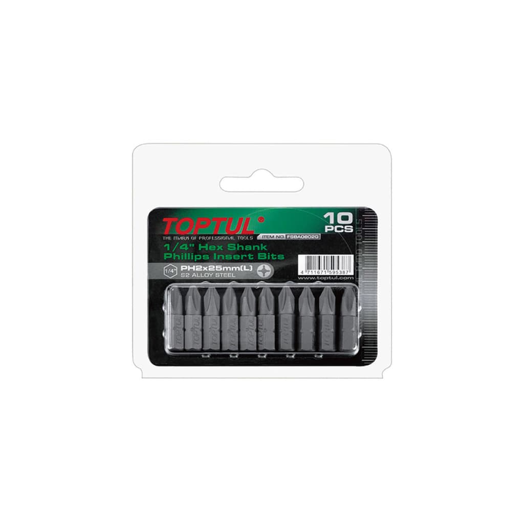 Набір біт Toptul 1/4" L25мм PH2 10шт. (FSBA0802G)