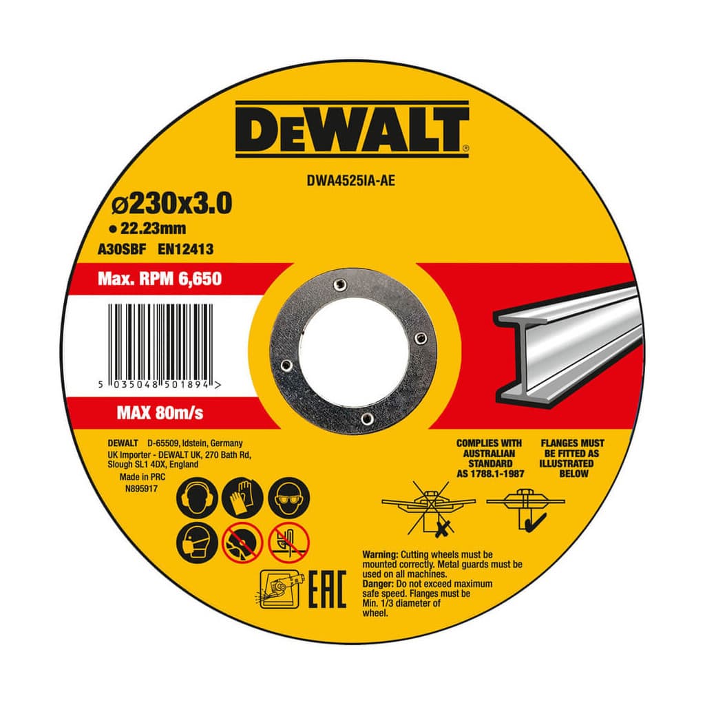 Круг відрізний DeWALT HIGH PERFORMANCE, сталь/труби та профілі/кольорові метали 230х3х22.23 мм (DWA4525IA)