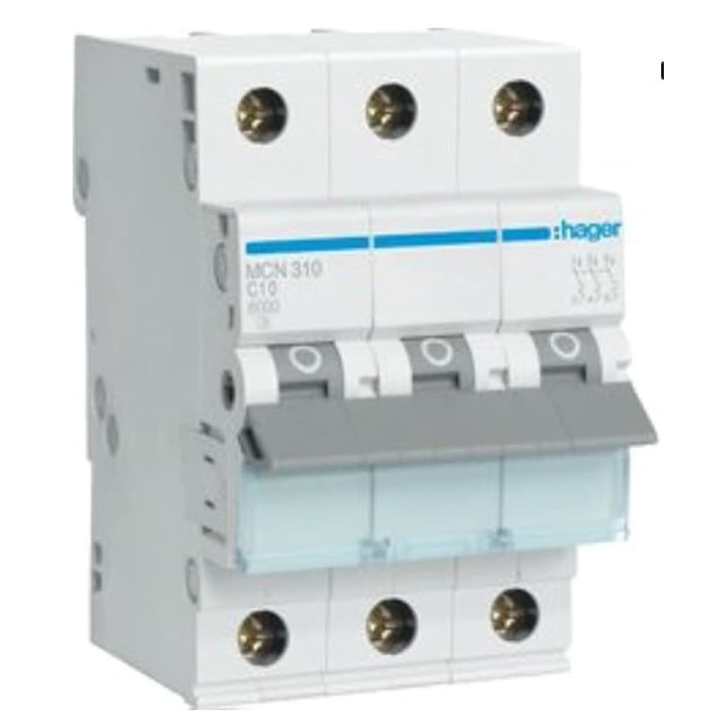 Автоматичний вимикач Hager 3-п. C 10A (6kA) 3M (A) (MCN310)