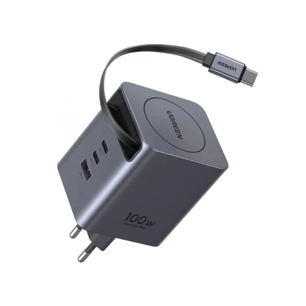 Зарядний пристрій Ugreen USB-C PD100W GaN + cable USB-C to USB-C retractable (65828)