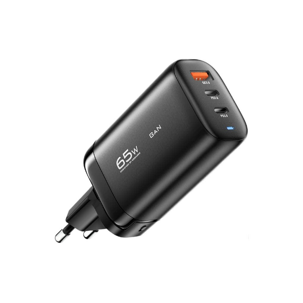 Зарядний пристрій Essager 2xUSB-C + 1xUSB 65W GaN black (ECT2CA-MYB01)