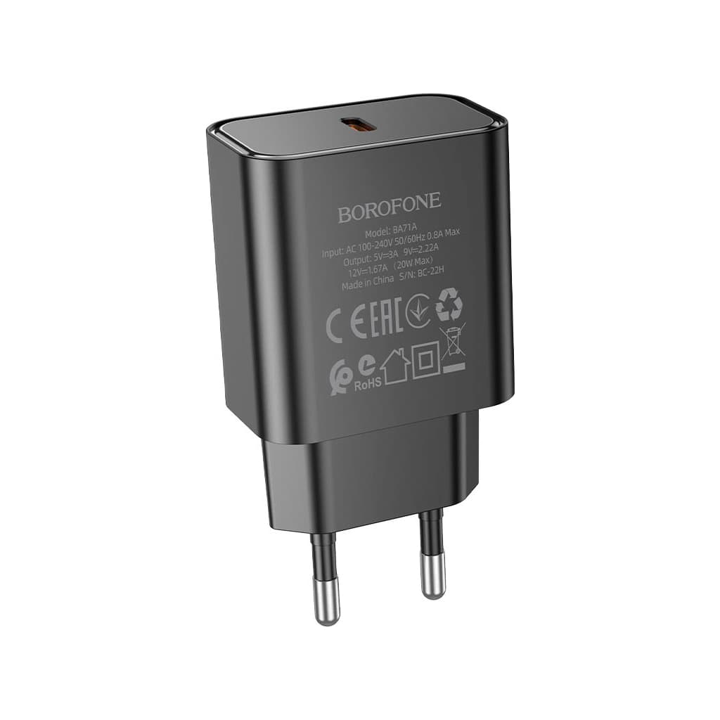 Зарядний пристрій BOROFONE BA71A Power USB-C PD20W Black (6974443387957)