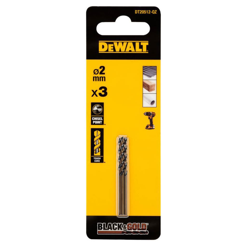 Свердло DeWALT по металу Black & Gold, HSS-G, 2 х 49 х 24 мм, 3 шт. (DT20512)