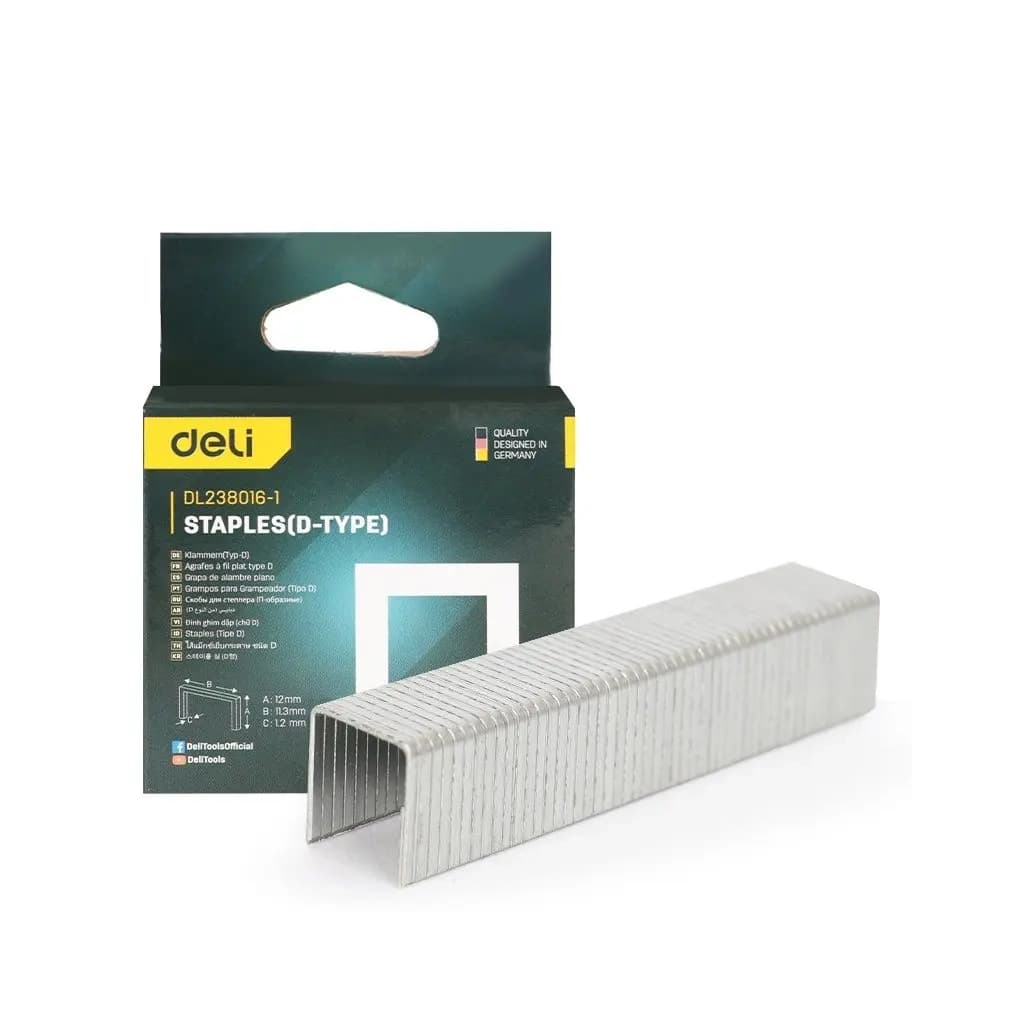 Скоби для будівельного степлера Deli D-тип, 12 мм, 1000шт (EDL238014-1)