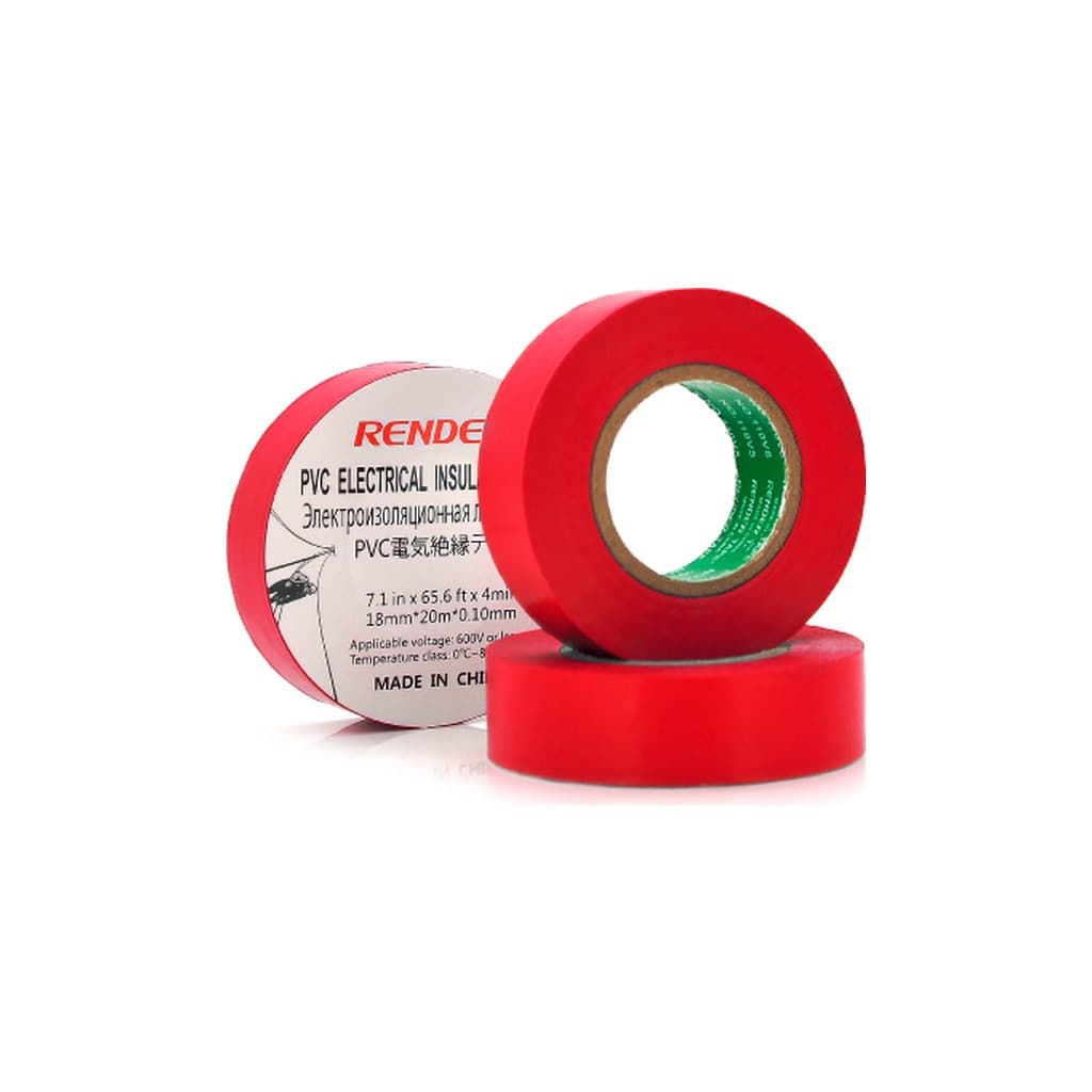Ізоляційна стрічка Render 0.10мм*18мм*20м Red, temp-10+80°С, 2000V, 10 шт. (0,10мм*18мм*20м-R)