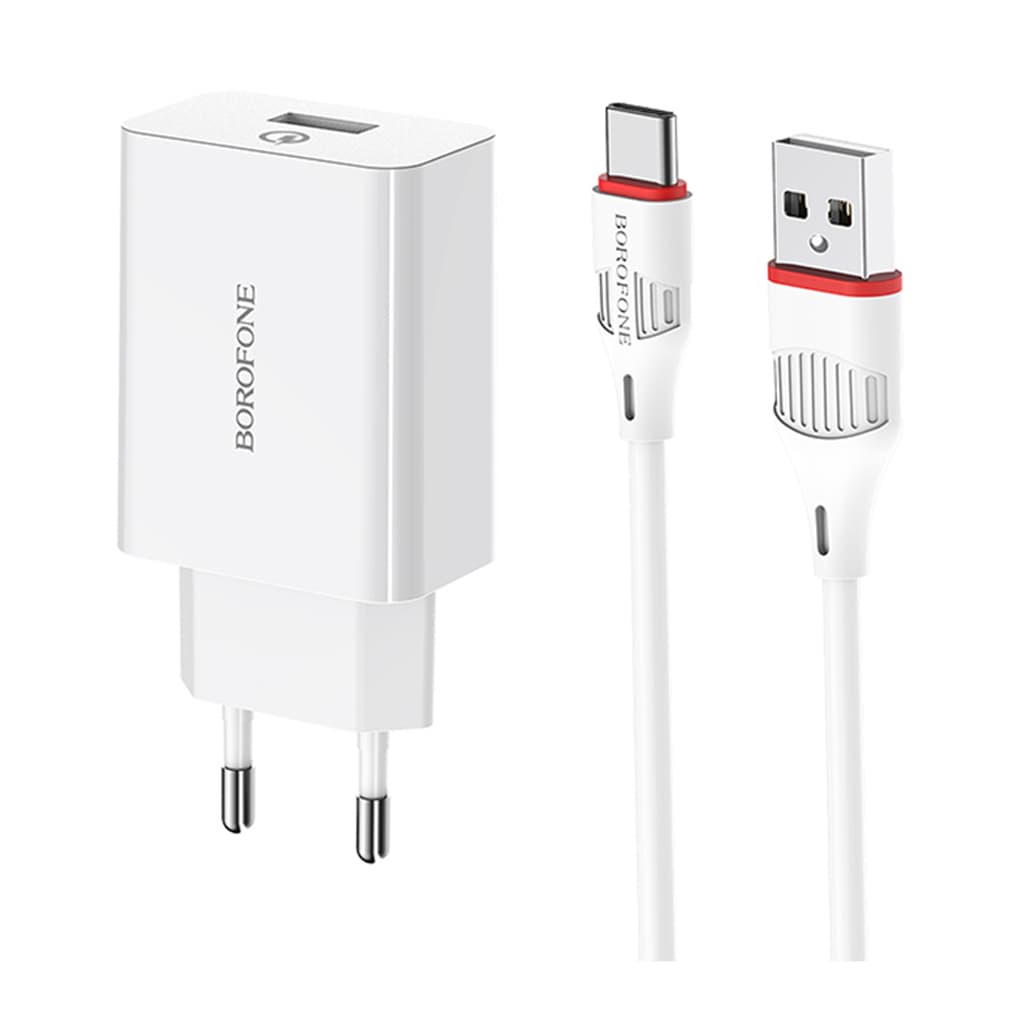 Зарядний пристрій BOROFONE BA21A USB + cable USB to USB-C 15W White (BA21A/TCW)