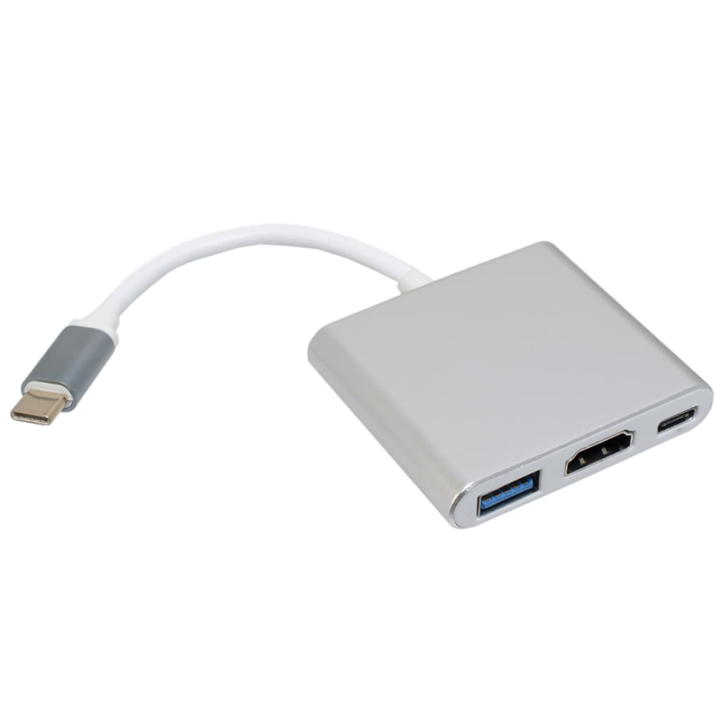 Концентратор Patron USB-C to HDMI + USB 3.0 + USB-C 0.1m silver (ADAPT-PN-TYPE-C-HUB)