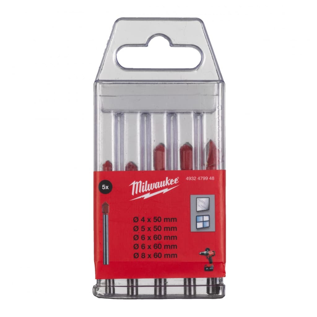 Набір свердл Milwaukee по склу та плитці GENII 1x4x50, 1x5x50, 2x6x60, 1x8x60, 5 шт (4932479948)
