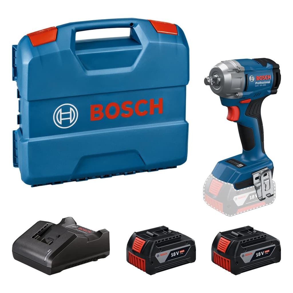 Гайковерт Bosch GDS 18V-350 18V, 2x4Ah, до 3400об/хв, 85/200/350Нм, квадрат 1/2", кейс 1.1кг (0.601.9M5.021)
