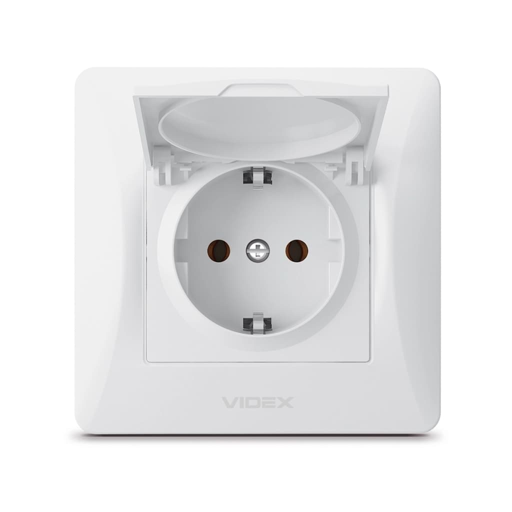 Розетка Videx BINERA 1ая із заземленням і кришкою (VF-BNSK)