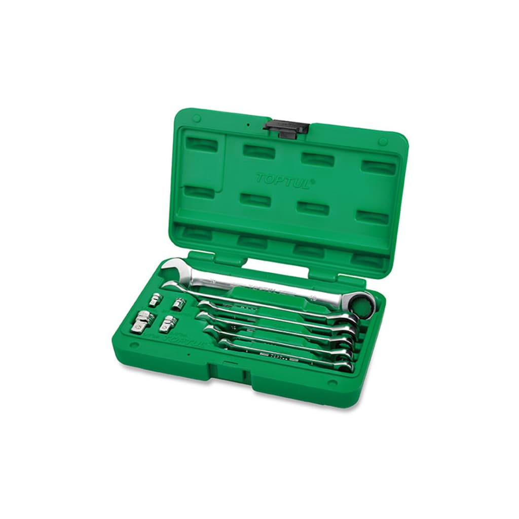 Ключ Toptul комбінований з тріскачкою 10шт. 8-19мм + перехідники (GAAI1004)