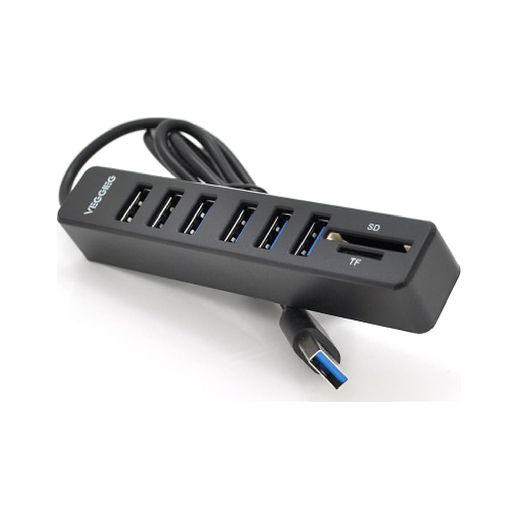 Концентратор VEGGIEG USB 2.0 8-in-1 to 6xUSB 2.0 + SD/TF black/blue (V-C306/19897)