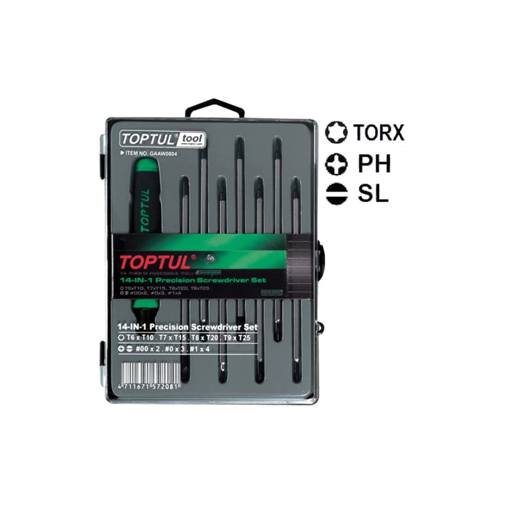 Набір викруток Toptul для точних робіт 14 в 1 (T5-T20,PH,SL) (GAAW0804)