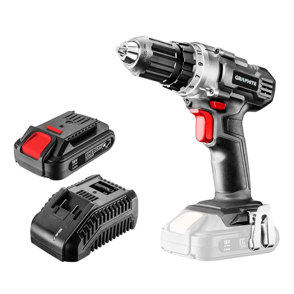 Шуруповерт Graphite Energy+ 18V 1х2Ah, 44Нм, 0-350/0-1250об/хв (58G000-SET1)