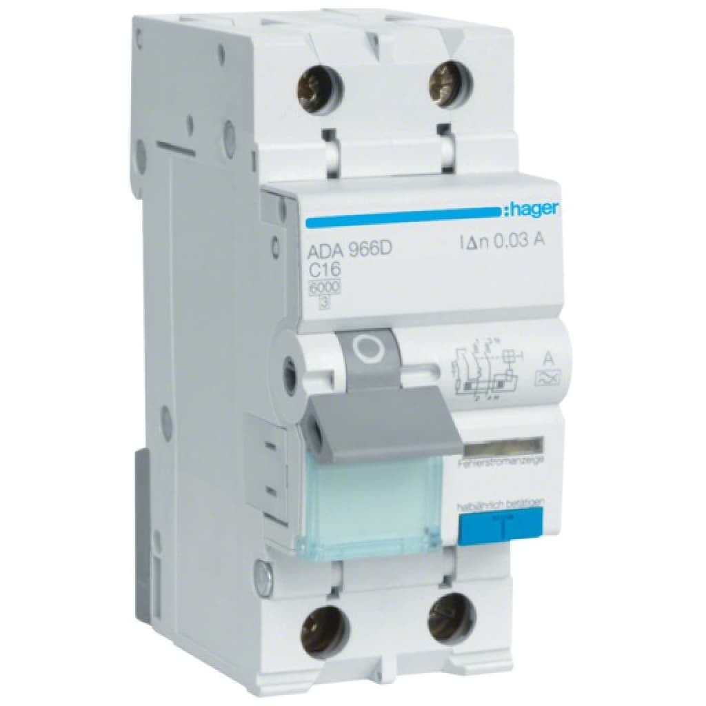 Диференціальний автоматичний вимикач Hager 1-п.+N 16A C 30mA (6kA) A (A) (ADA966D)
