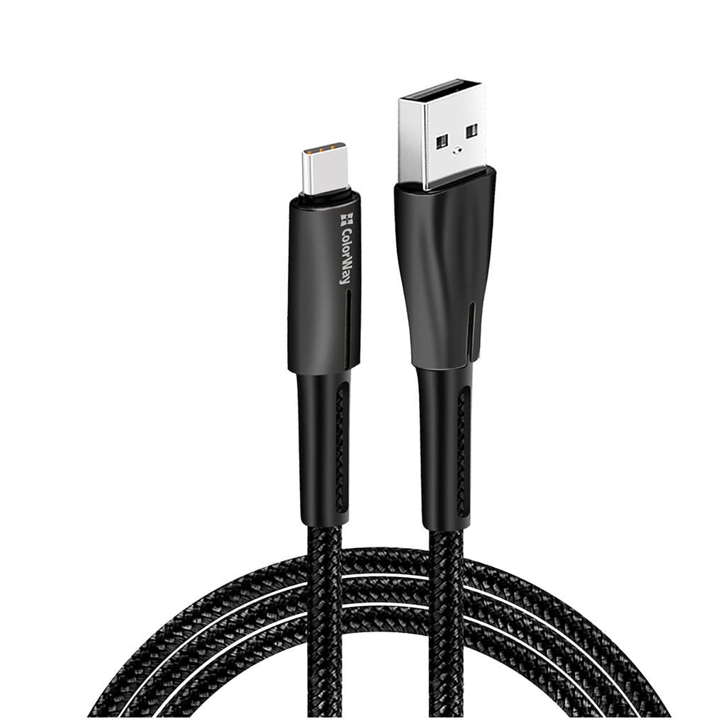 Дата кабель USB 2.0 AM to USB-C 1.0m zinc alloy + led black ColorWay (CW-CBUC035-BK)