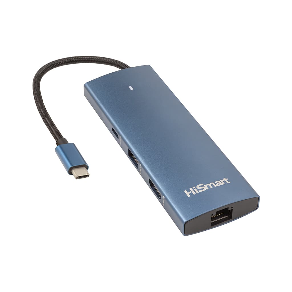 Концентратор HiSmart USB-C to HDMI + 2хUSB 3.0 + PD 100W + USB 2.0 + SD/TF 3.0 + LAN RJ45 (CA914357)