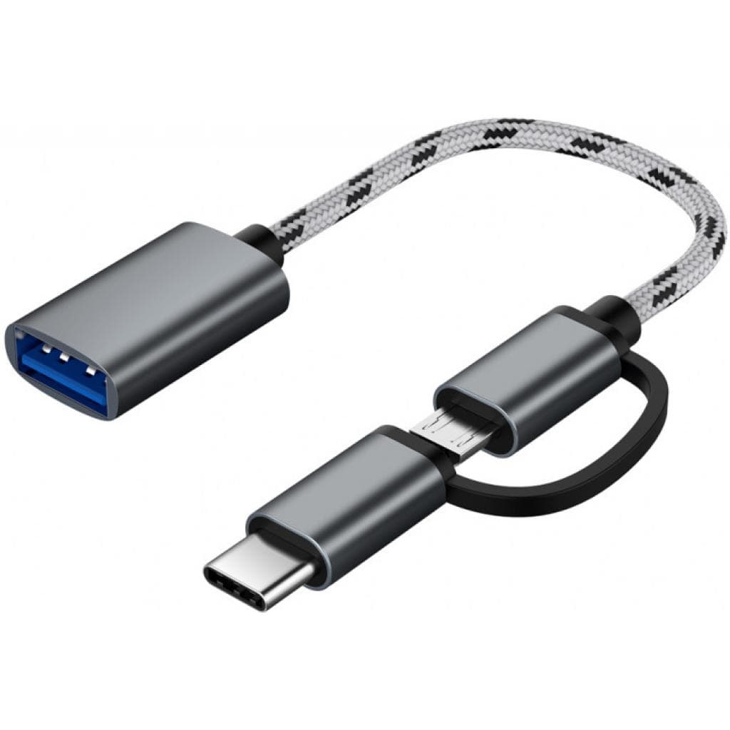 Перехідник OTG USB 2.0 AF to Micro 5P + USB-C 0.1m grey XoKo (AC-150-SPGR)