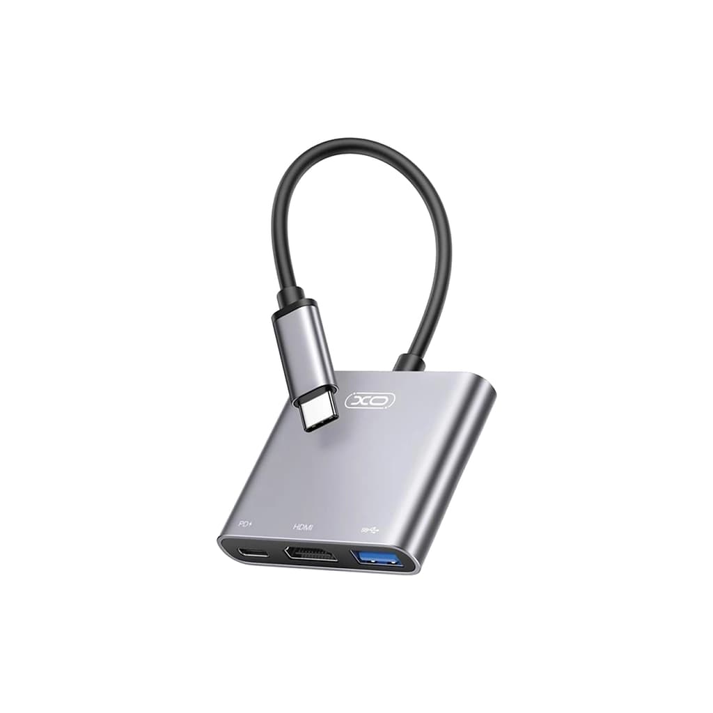 Концентратор XO USBC to USBCPD100W + HDMI 4K30Hz + USB 3.0 grey (HUB011.tranish)
