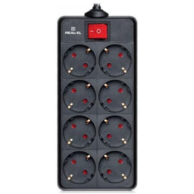 Мережевий фільтр живлення REAL-EL REAL-EL RS-8 PROTECT, 3m, black (EL122300022)