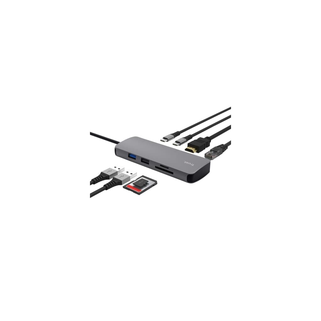 Концентратор Trust USB-C 8-in1 1xUSB-А 3.2/USB-A 2.0/2xUSB-С/HDMI/Ehernet/SD/microSD aluminium 0.15m grey (25672_TRUST)