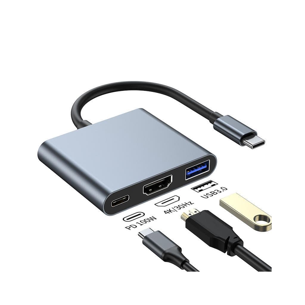 Концентратор Dynamode USB-C 3-in-1 1xHDMI 4K + 1xUSB 3.0 + 1xUSB-C PD 87W (Multiport USB-C 3-in-1 dark grey)