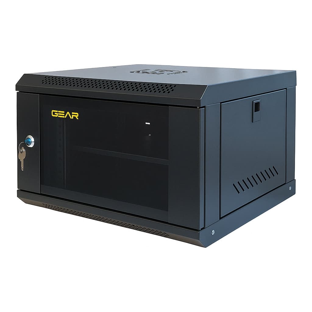 Шафа настінна GEAR 6U 19" 600x450x350 мм, + полка 19", black (GWMSN-6U-600-450)