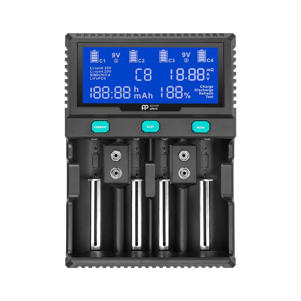 Зарядний пристрій для акумуляторів PowerPlant PP-A4 (Ni-MH,Cd,Li-ion,LiFePO4 / input AC 100V-240V DC 12V) (AA620173)