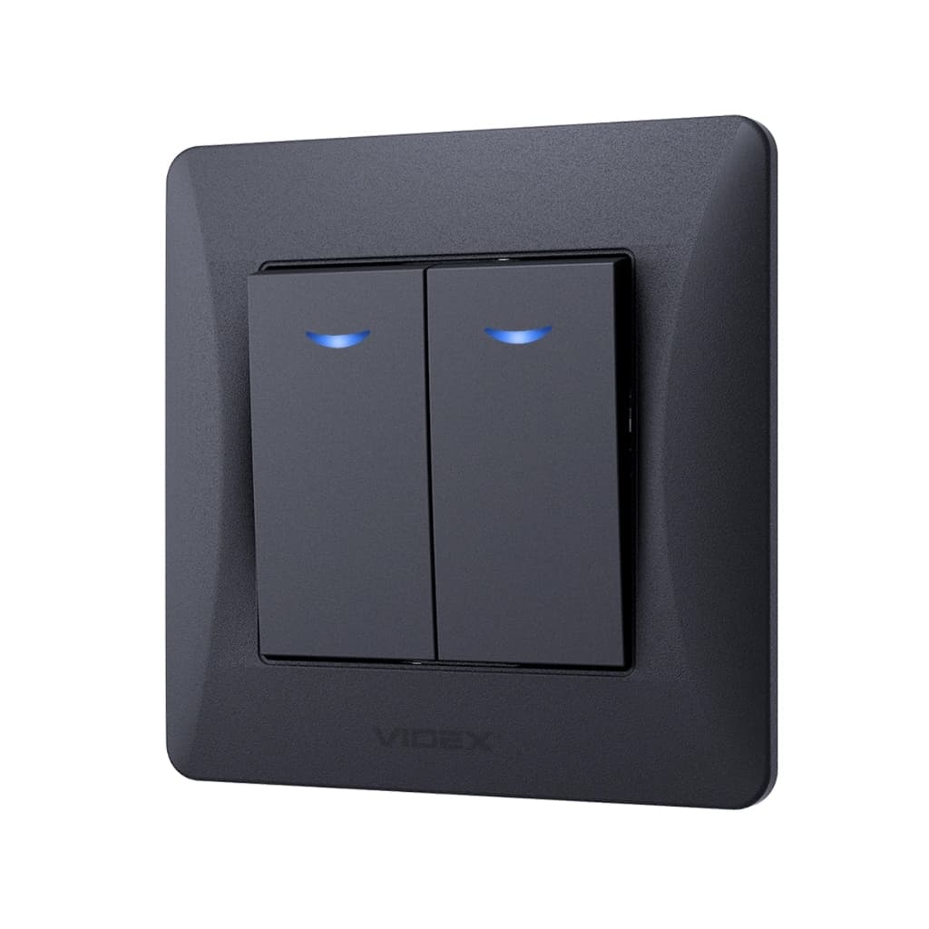 Вимикач Videx BINERA 2кл з підсвіткою чорний графіт (VF-BNSW2L-BG)