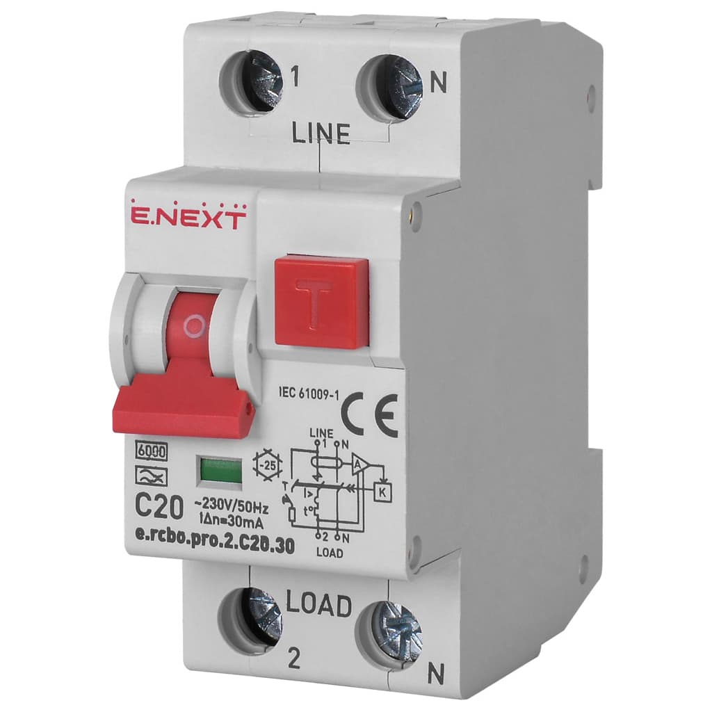 Диференціальний автоматичний вимикач E.NEXT 1-п.+N e.rcbo.pro. C 20А 30мА (p0720027)