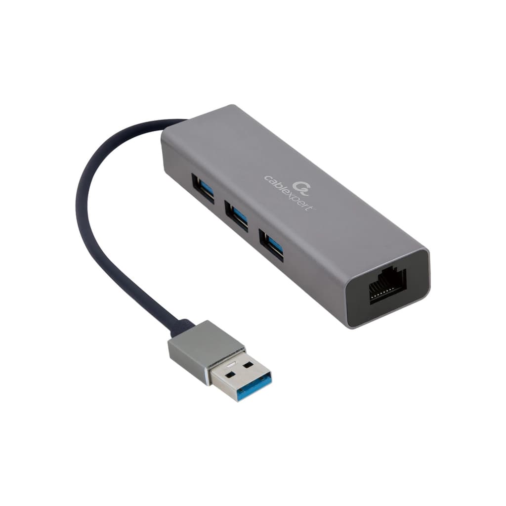 Концентратор USB-A to Gigabit Ethernet, 3 Ports USB 3.1 Gen1 Cablexpert (A-AMU3-LAN-01)