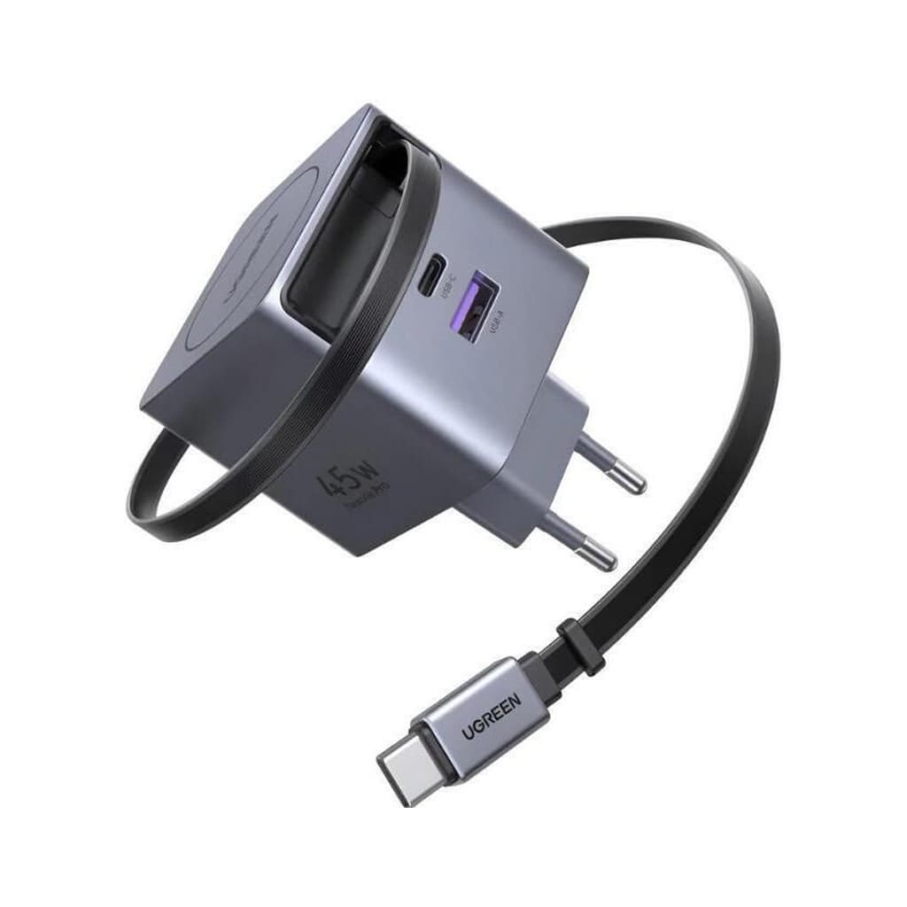 Зарядний пристрій Ugreen USB-C PD45W GaN + cable USB-C to USB-C retractable (65822)