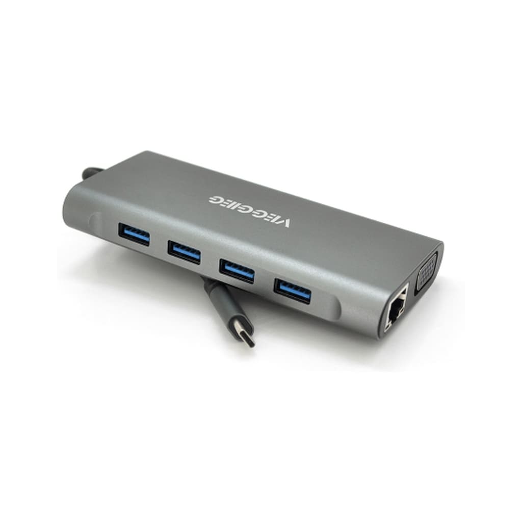 Концентратор VEGGIEG USB-C 7-in-1 USB-C + 3xUSB 3.0 + HDMI + 3.5mm + SD/TF + RJ45 0.1m silver (TC11-S)