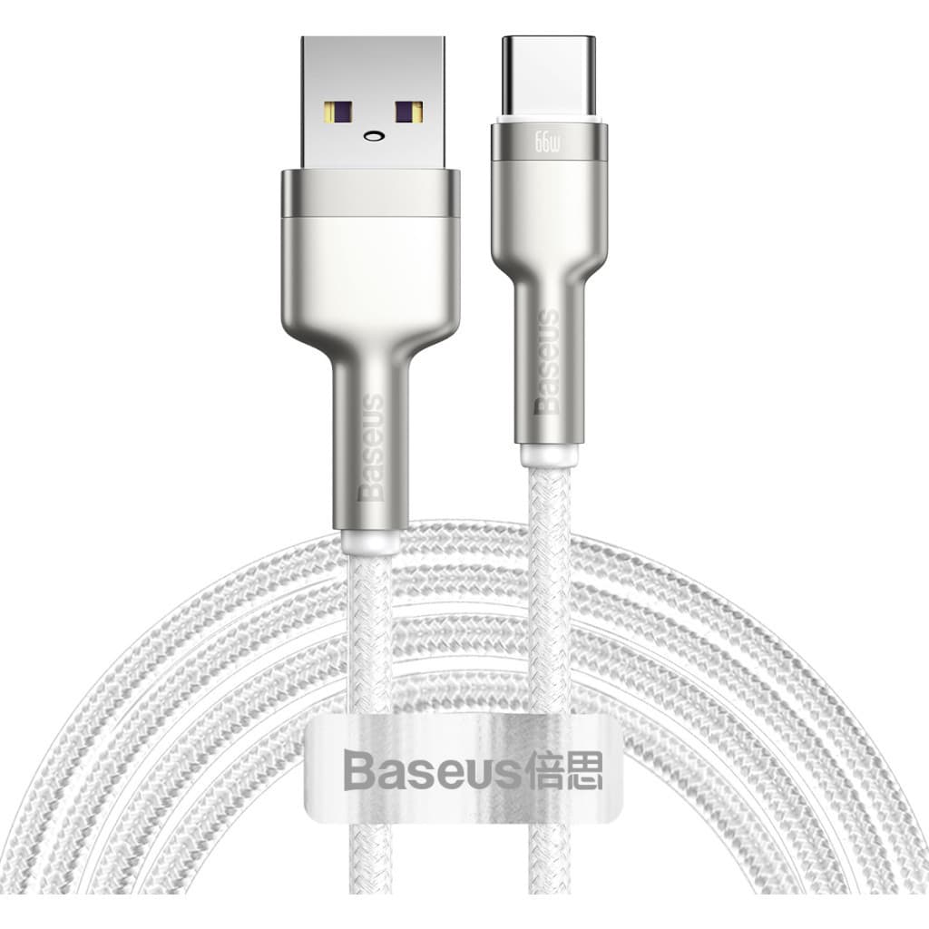 Дата кабель USB 3.1 AM to USB-C 2.0m 6.0A 66W Cafule Series Metal White Baseus (CAKF000202)