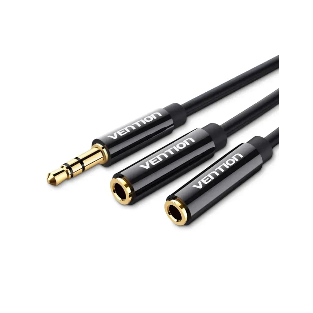 Кабель мультимедійний 3.5mm M to 2x3.5mm F 0.3m black VENTION (BBSBY)