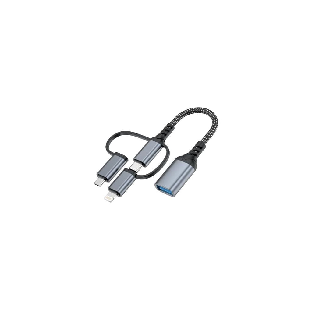 Перехідник OTG USB 3.0 AF to USB-C + Micro 5P + Lightning 0.11m 60W XoKo (XK-AC-155)
