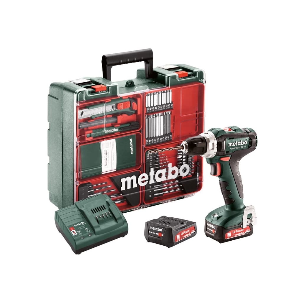 Шуруповерт Metabo PowerMaxx BS 12 Set 12V, 2x2Ah, 17·40Нм, 0-360·0-1400об/хв, 1.1кг (601036870)