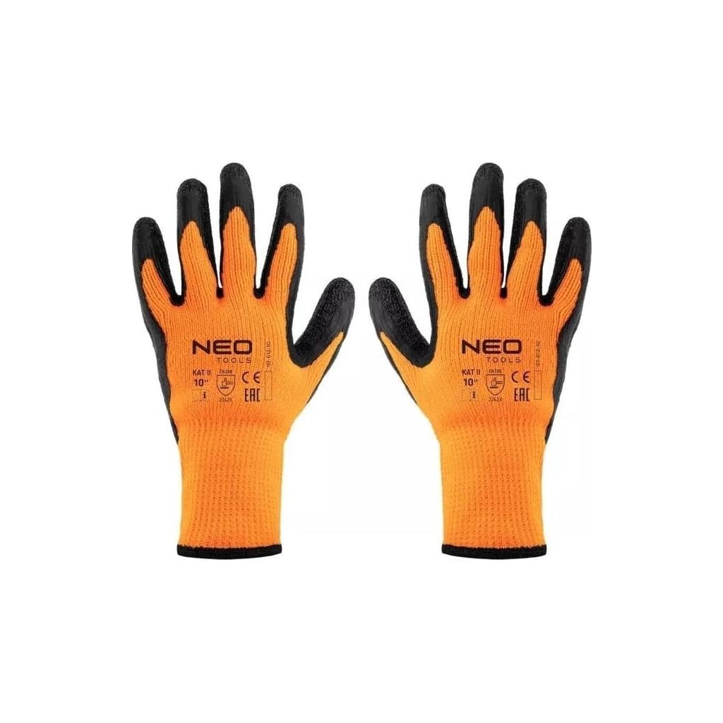 Захисні рукавиці Neo Tools латексне покриття, поліестер, р.10, помаранчево чорні (97-612-10)